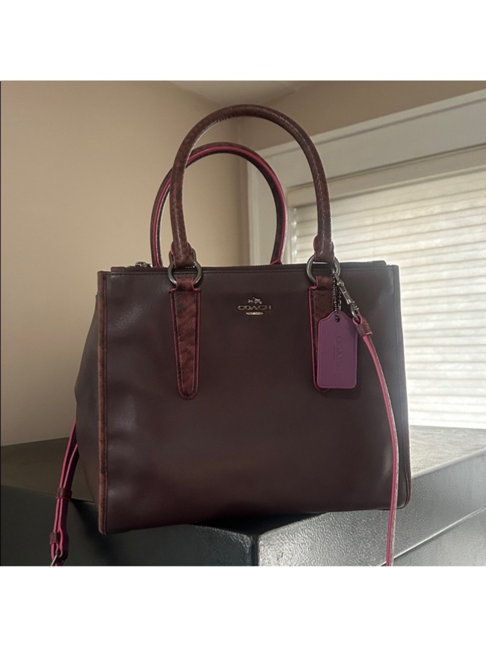 Coach Crosby Carryall Oxblood and Exotic Leather Trim